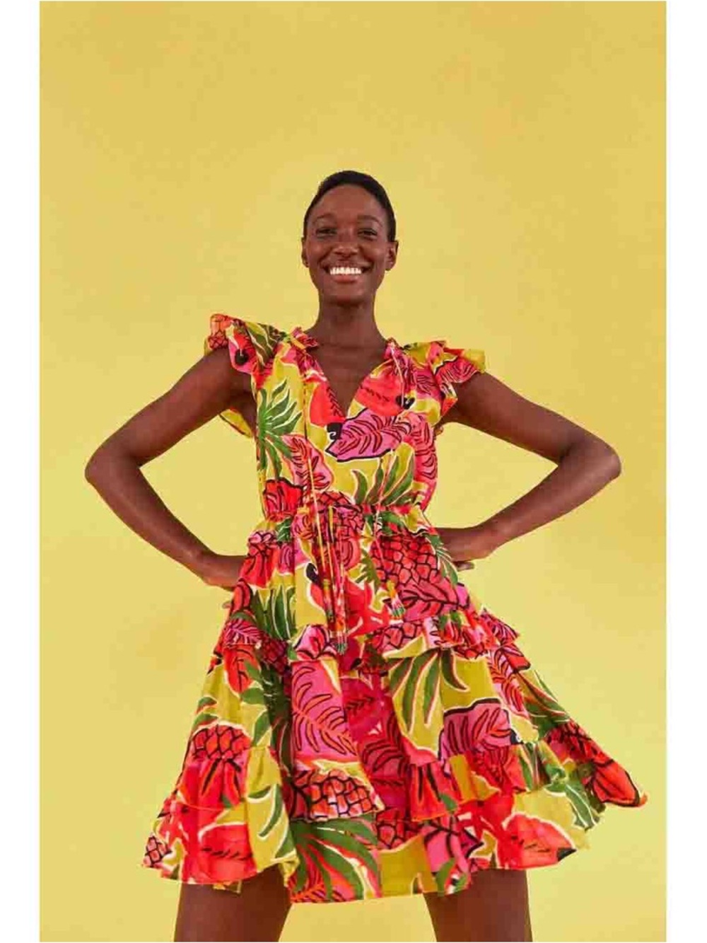 Bright Tropical Flamingo Print Dress